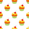 Little delicious cupcakes seamless pattern muffins with cherry