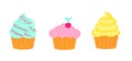 Little delicious cupcakes set Vector illustration