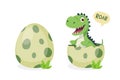 Little Dino. Hatched Little Dinosaur Baby, Child, Kid. Tirannosaur Tirex, Dinosaur Egg. Cartoon T-Rex. Vector Cute and