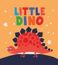 little dino lettering and one kids illustration of a red dinosaur Royalty Free Stock Photo