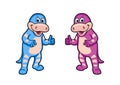 Two color versions of a little dinosaur mascot
