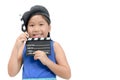 Little Director holding clapper board or slate film