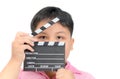 Little Director holding slate film for making video cinema