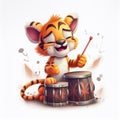 a little Disney-style tiger cub plays the drums. Generative AI