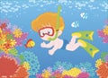 Little diver on a coral reef Royalty Free Stock Photo