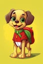 Little dog with backpack, cartoon style. Back to school theme. Puppy on yellow background illustration. AI Generated Royalty Free Stock Photo