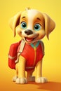 Little dog with backpack, cartoon style. Back to school theme. Puppy on yellow background illustration. AI Generated Royalty Free Stock Photo