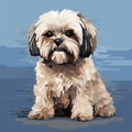 Colorful Pixel-art Illustration Of A Shih Tzu Dog