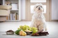 Little dog and food toxic to him Royalty Free Stock Photo