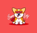 A little dog, logo with text Super Dog. Funny corgi cartoon character Royalty Free Stock Photo