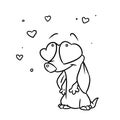 Little dog in love character postcard love illustration cartoon contour coloring