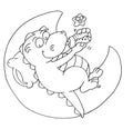 The little dragon on the moon drinks milk chine coloring for kids