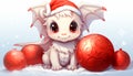 Little dragon with red Christmas balls Royalty Free Stock Photo