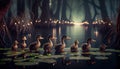 Little Ducklings Following Their Mother in A File on A Beautiful Lake Swamp AI Generative