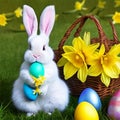 Little Easter Bunnie holding eggs Royalty Free Stock Photo