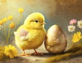 Easter chicken and colorful Easter egg on grunge background Royalty Free Stock Photo