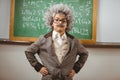 Little Einstein posing in front of chalkboard Royalty Free Stock Photo