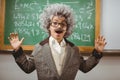 Little Einstein smiling in front of chalkboard Royalty Free Stock Photo