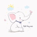 Little elephant with butterfly. Vector illustration for kids Royalty Free Stock Photo