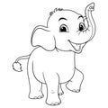 Little Elephant Cartoon Animal Illustration BW