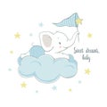 Little elephant on the cloud. Cartoon vector illustration for kids Royalty Free Stock Photo