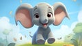 Little elephant, funny, young, with big ears, gray-blue color, cheerful, with big eyes, cartoon Royalty Free Stock Photo