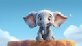 Little elephant, funny, young, with big ears, gray-blue color, cheerful, with big eyes, cartoon Royalty Free Stock Photo