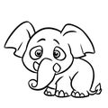 Little elephant sadness longing coloring page cartoon illustration