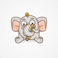 LITTLE ELEPHANT WRITING WITH PENCIL MASCOT CHARACTER FOR PRESCHOOL EDUCATION ILLUSTRATION VECTOR