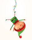 Little elf hanging upside down. Isolated