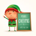 Little elf with message board. Isolated