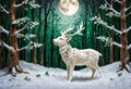 little engraving deer in winter forest. Generative AI