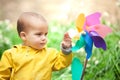 Little Explorer with a Pinwheel Toy Royalty Free Stock Photo