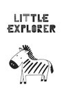 Little explorer - unique hand drawn nursery poster with hand drawn lettering in scandinavian style.