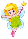 Little fairy girl with wings flies and holds a magic wand in her hands, isolated object on a white background, vector illustration Royalty Free Stock Photo