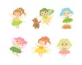 Little Fairy or Pixie with Wings as Woodland Nymph Vector Set