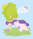 Little fairy princess cute unicorn mushroom and rainbow tale cartoon Royalty Free Stock Photo