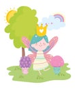 Little fairy princess mushroom rainbow cloud fantasy tale cartoon