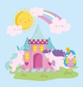 Little fairy princess unicorns castle flowers rainbow tale cartoon Royalty Free Stock Photo