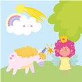 Little fairy princess with wand unicorn rainbow fantasy tale cartoon Royalty Free Stock Photo