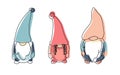 Little fairy-tale characters are gnomes. Collection of small garden gnomes, dwarfs from the cartoon. Vector illustration