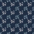 Little fall botanic seamless pattern with leaves and acorns shapes. Navy blue background