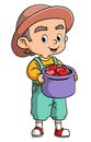 The little farmer is collection the love in big pail