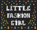 Little fashion girl card. Cute graphic for kids. Funny postcard Royalty Free Stock Photo