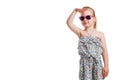 Little fashion girl in sunglasses isolated on white background Royalty Free Stock Photo