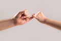 Little finger of the two hands hold together. Show friendship and forgiveness. Friendship of generations. Father Royalty Free Stock Photo