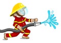 Little fireman in action - vector illustration Royalty Free Stock Photo