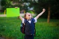 The little first grader is very angry Royalty Free Stock Photo