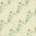 Little flowers seamless pattern on dots background. Hand drawn outline floral wallpaper Royalty Free Stock Photo