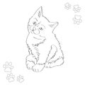 Little fluffy black and white kitten. Pretty trusting creature. Favorite pets. Vector illustration.